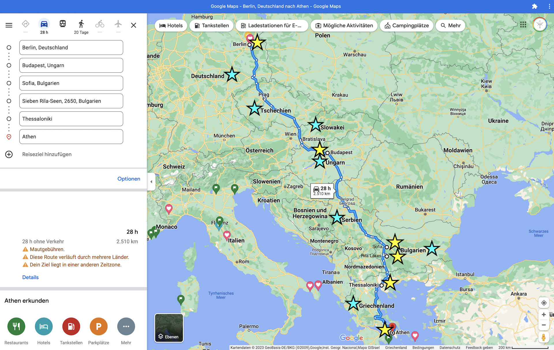 map road trip Berlin to Greece